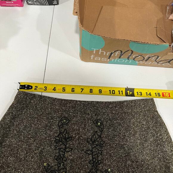 Speechless Green Tweed Beaded Split Aline Skirt Y2K Juniors Size 5 Wool - Picture 6 of 7